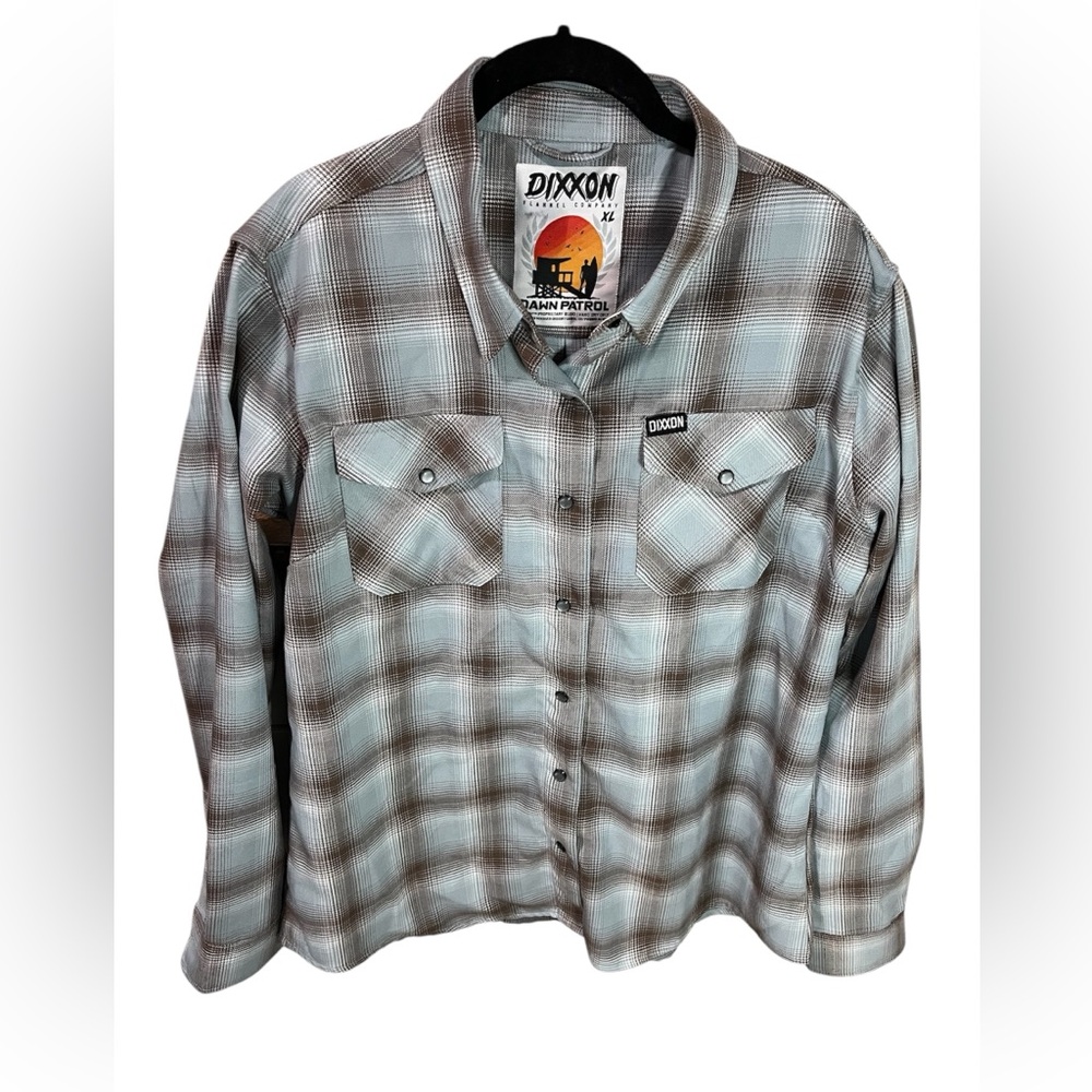 DIXXON Men’s Casual Plaid Button-Down Shirt in Light Blue and Brown